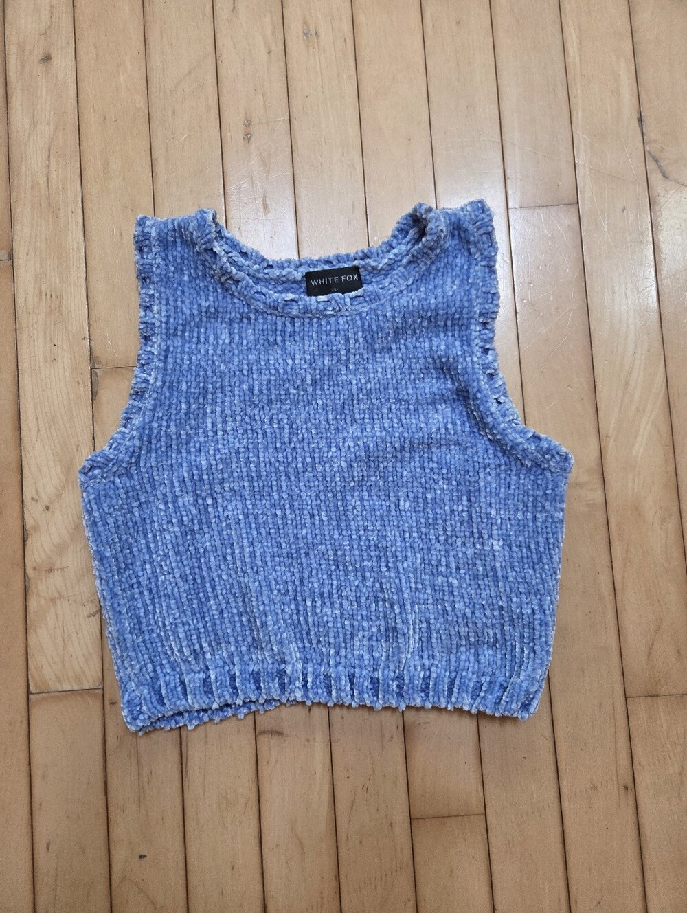 White Fox Blue Chenille Cropped Tank